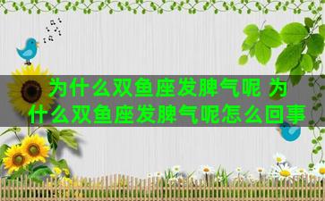 为什么双鱼座发脾气呢 为什么双鱼座发脾气呢怎么回事